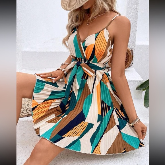 pleated Print Cami Mini Dress - Picture 5 of 5